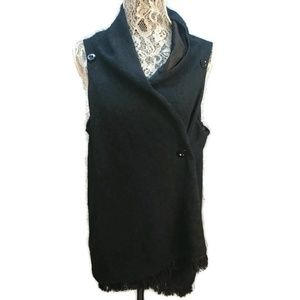 Club L Women’s M/L Black Waterfall Drape Open Front Hi Low Fringe Vest Boho